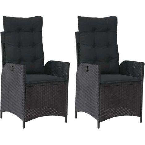 vidaXL Sedie Reclinabili da Giardino 2 pz con Cuscini Nero Polyrattan