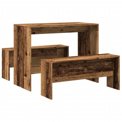 vidaXL Set Tavolo da Pranzo e Panche 3 pz Legno Antico in Truciolato