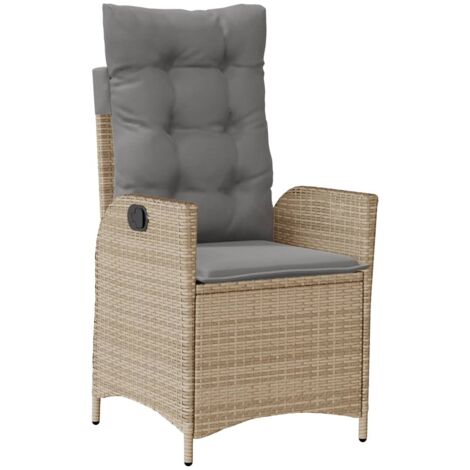 vidaXL Sedia Reclinabile Giardino con Cuscini Beige Misto Polyrattan