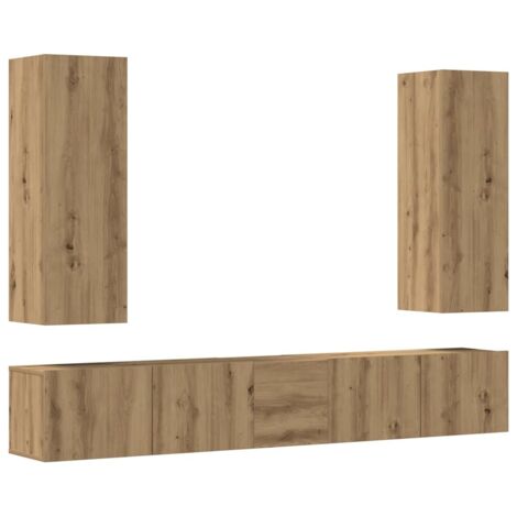 Set Mobile TV 5 pz Montato a Parete Rovere in Legno Multistrato vidaXL