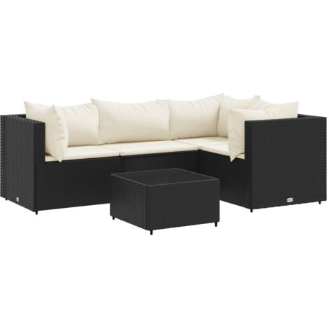 vidaXL Set Divani da Giardino 5 pz con Cuscini Nero in Polyrattan (1/5)
