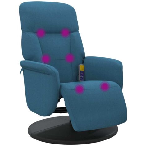 vidaXL Poltrona Reclinabile Massaggiante con Poggiapiedi Blu Velluto