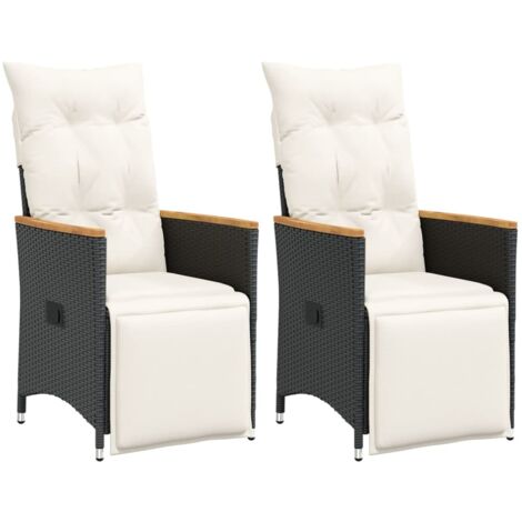 vidaXL Sedie Reclinabili da Giardino 2 pz con Cuscini Nero Polyrattan