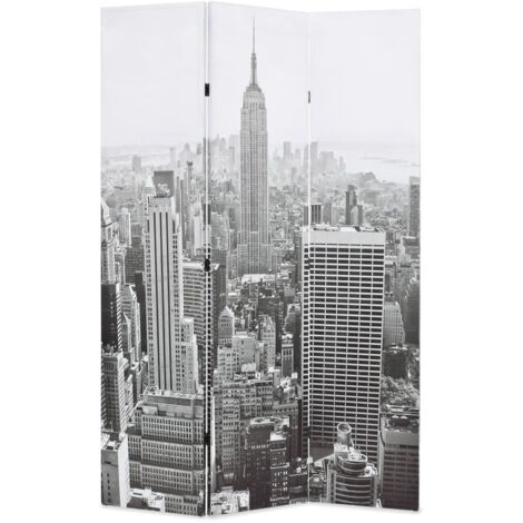 vidaXL Paravento Pieghevole 120x170 cm Stampa New York Bianco e Nero