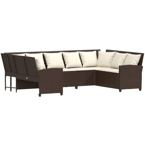 vidaXL Divano da Giardino con Cuscini in Polyrattan Marrone