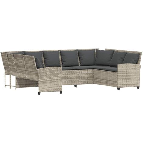 vidaXL Divano da Giardino con Cuscini in Polyrattan Grigio Chiaro (1/5)