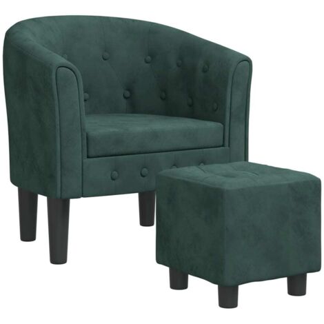 vidaXL Poltrona Cabriolet con Poggiapiedi Verde Scuro in Velluto