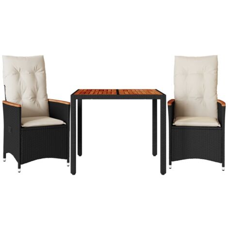 vidaXL Set da Bistrò 3 pz con Cuscini Nero in Polyrattan (1/5)