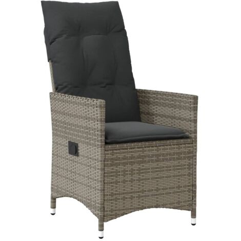 vidaXL Sedia Reclinabile da Giardino con Cuscini Grigia in Polyrattan