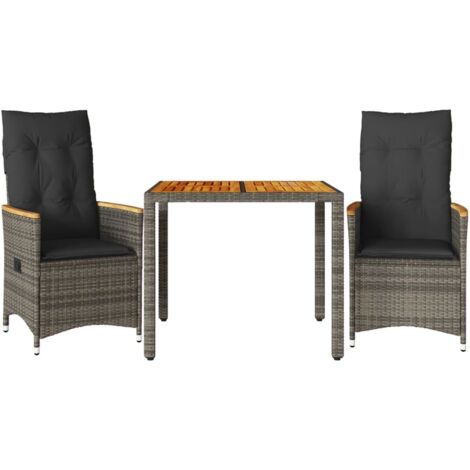 vidaXL Set da Bistrò 3 pz con Cuscini Grigio in Polyrattan (1/5)