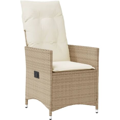 vidaXL Sedia Reclinabile da Giardino con Cuscini Beige in Polyrattan