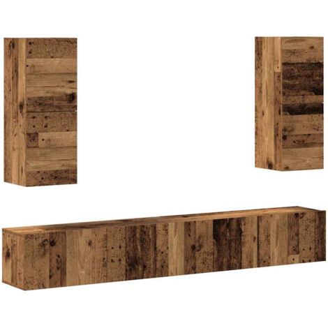 vidaXL Set Mobile TV 4 pz Montato a Parete Legno Antico in Truciolato (1/5)