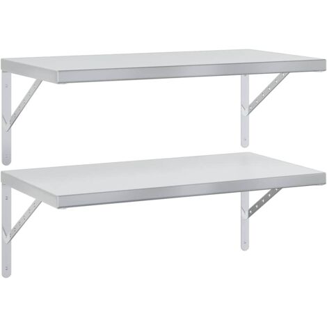 vidaXL Mensole a Muro 2 pz 75x40 cm Argento in Acciaio Inossidabile