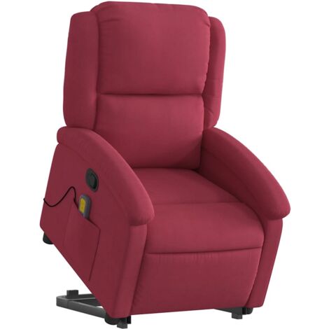 vidaXL Poltrona Alzapersona Massaggio Reclinabile Rosso Vino Velluto