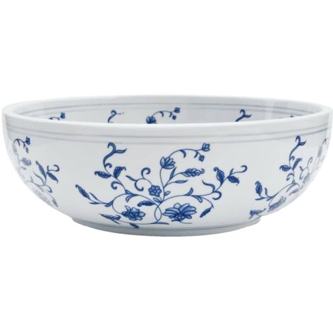 vidaXL Lavabo da Appoggio Bianco e Blu Rotondo Φ41x14 cm Ceramica