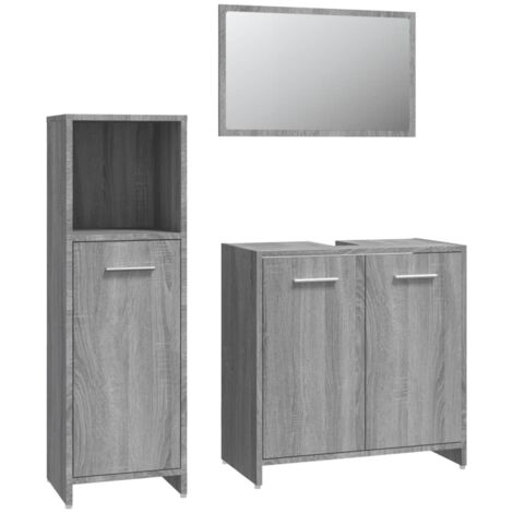 vidaXL Set Mobili da Bagno 3 pz Grigio Sonoma in Legno Multistrato