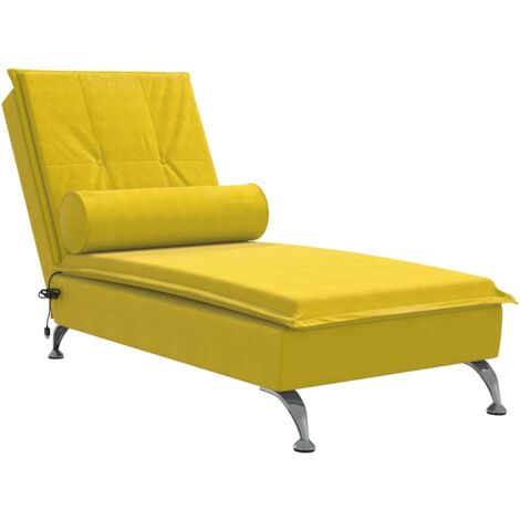 vidaXL Chaise Longue Massaggi con Cuscino a Rullo Giallo in Velluto