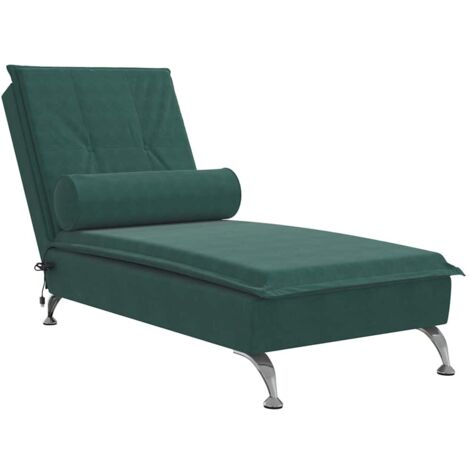 vidaXL Chaise Longue Massaggi con Capezzale Verde Scuro in Velluto