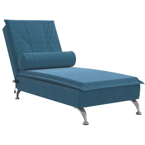 vidaXL Chaise Longue Massaggi con Cuscino a Rullo Blu in Velluto