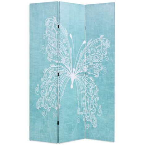 vidaXL Paravento Pieghevole 120x170 cm Stampa Farfalla Blu