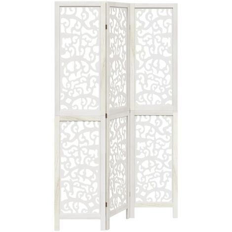 vidaXL Divisorio Ambienti 3Pannelli Bianco Legno Massello di Paulownia