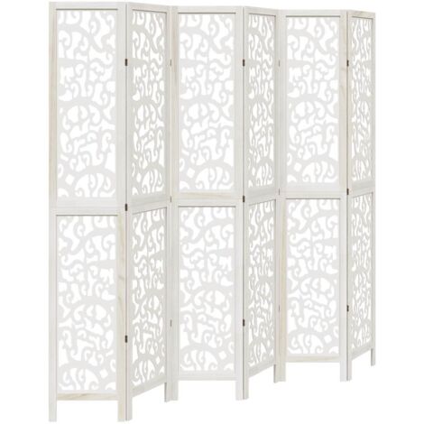 vidaXL Divisorio Ambienti 6Pannelli Bianco Legno Massello di Paulownia