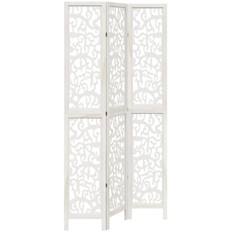 vidaXL Divisorio Ambienti 3Pannelli Bianco Legno Massello di Paulownia