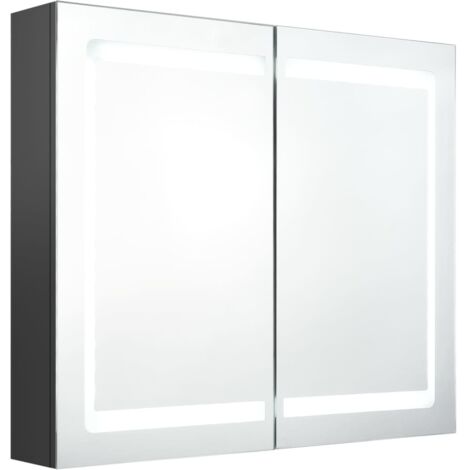 vidaXL Armadietto Bagno con Specchio e LED Grigio 80x12x68 cm