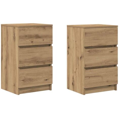 vidaXL Comodini con 3 Cassetti 2 pz Rovere Artigianale 39x35x65 cm