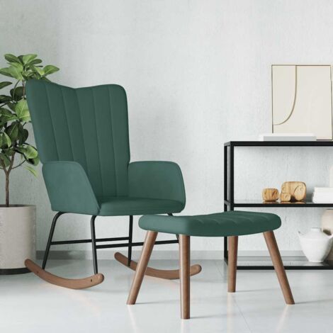 vidaXL Poltrona a Dondolo con Poggiapiedi Verde Scuro in Velluto