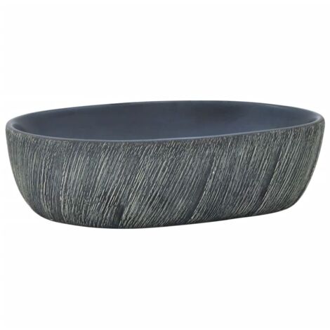 Lavabo da Appoggio Nero e Grigio Ovale 47x33x13 cm Ceramica vidaXL