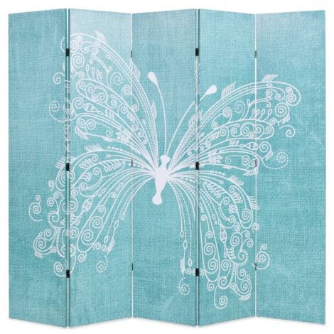 vidaXL Paravento Pieghevole 200x170 cm Stampa Farfalla Blu