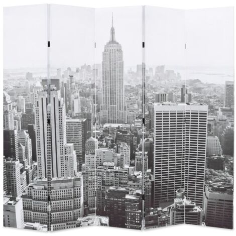 vidaXL Paravento Pieghevole 200x170 cm Stampa New York Bianco e Nero