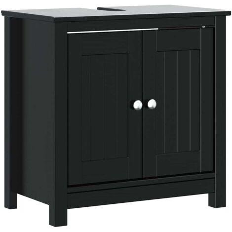 vidaXL Mobile Lavabo da Bagno BERG Nero 60x34x59cm Legno Massello Pino