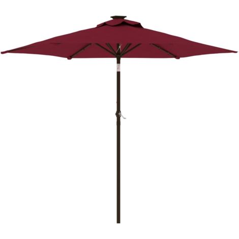 Ombrellone Giardino LED Palo Acciaio Rosso Bordò 225x225x212 cm vidaXL