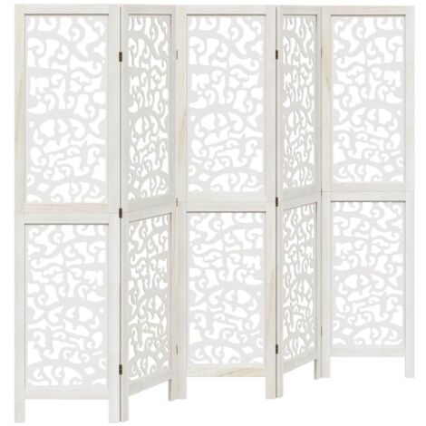 vidaXL Divisorio Ambienti 5Pannelli Bianco Legno Massello di Paulownia