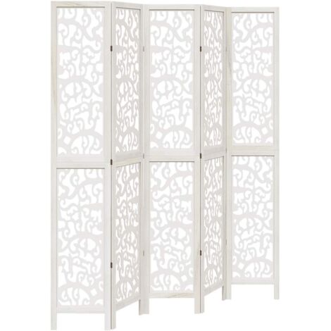 vidaXL Divisorio Ambienti 5Pannelli Bianco Legno Massello di Paulownia