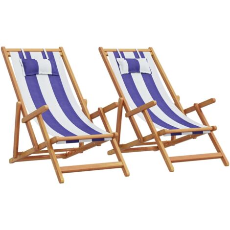 Sedie da Spiaggia Pieghevoli 2 pz Blu e Bianco Tessuto e Legno vidaXL550275