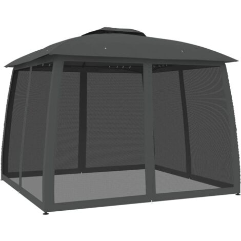 Gazebo Tetto Doppio e Pareti Rete Antracite 2,93x2,93 m Acciaio vidaXL