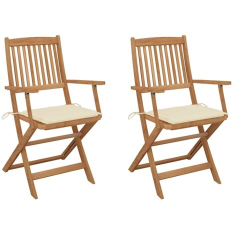 vidaXL Sedie da Giardino Pieghevoli 2 pz con Cuscini Massello