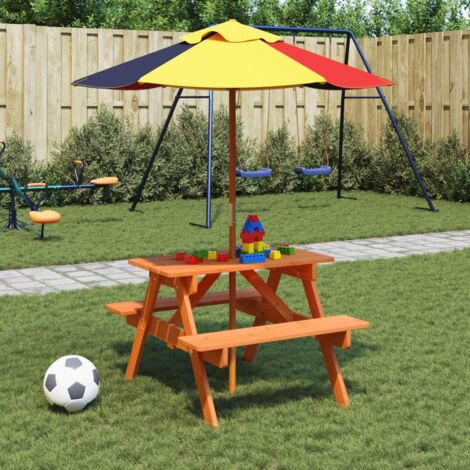 Tavolo da Picnic per 4 Bambini con Ombrellone Legno di Abete vidaXL271822
