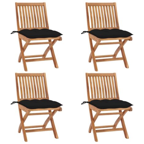 Sedie da Giardino Pieghevoli con Cuscini 4 pz Massello di Teak vidaXL (1/5)