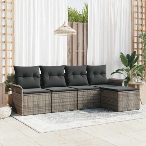vidaXL Set Divano da Giardino con cuscino 5 pcs Grigio Poly Rattan (1/5)