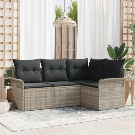 vidaXL Set Divano da Giardino 4 pcs Grigio chiaro polyrattan (1/5)