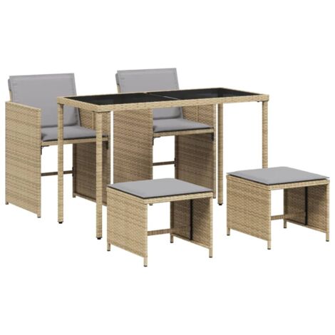 vidaXL Set Pranzo da Giardino 5 pz con Cuscini Beige Misto Polyrattan