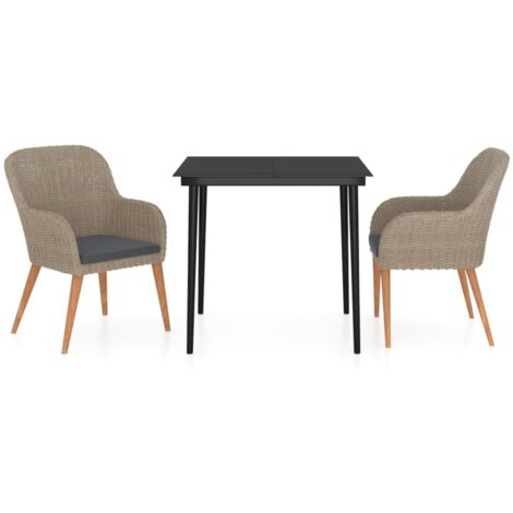 vidaXL Set da Pranzo da Giardino 3 pz con Cuscini Marrone (1/5)
