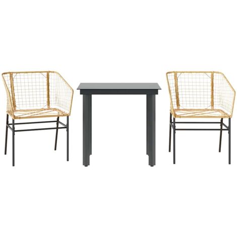 vidaXL Set da Pranzo da Giardino 3 pz Marrone in Polyrattan Vetro (1/5)