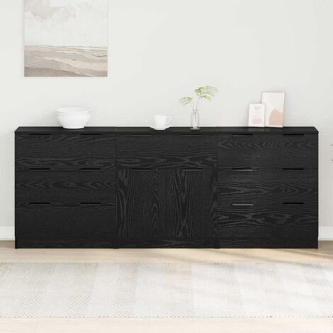 vidaXL Credenza 3 pcs Rovere Nero 181 x 30 x 70 cm Legno