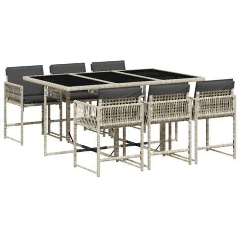 vidaXL Set da Pranzo da Giardino 7 pz Cuscini Polyrattan Grigio Chiaro