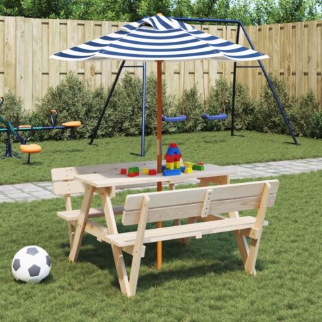 Tavolo da Picnic per 4 Bambini con Ombrellone Legno di Abete vidaXL